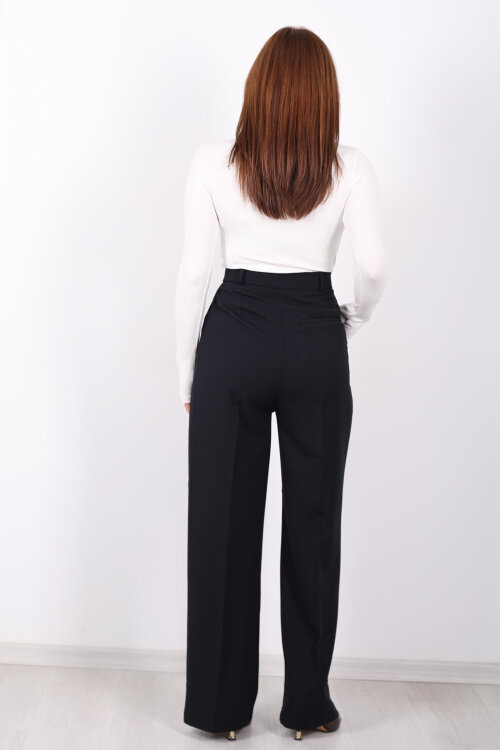 Önü Pensli Siyah Kadın Pileli Pantolon - 5