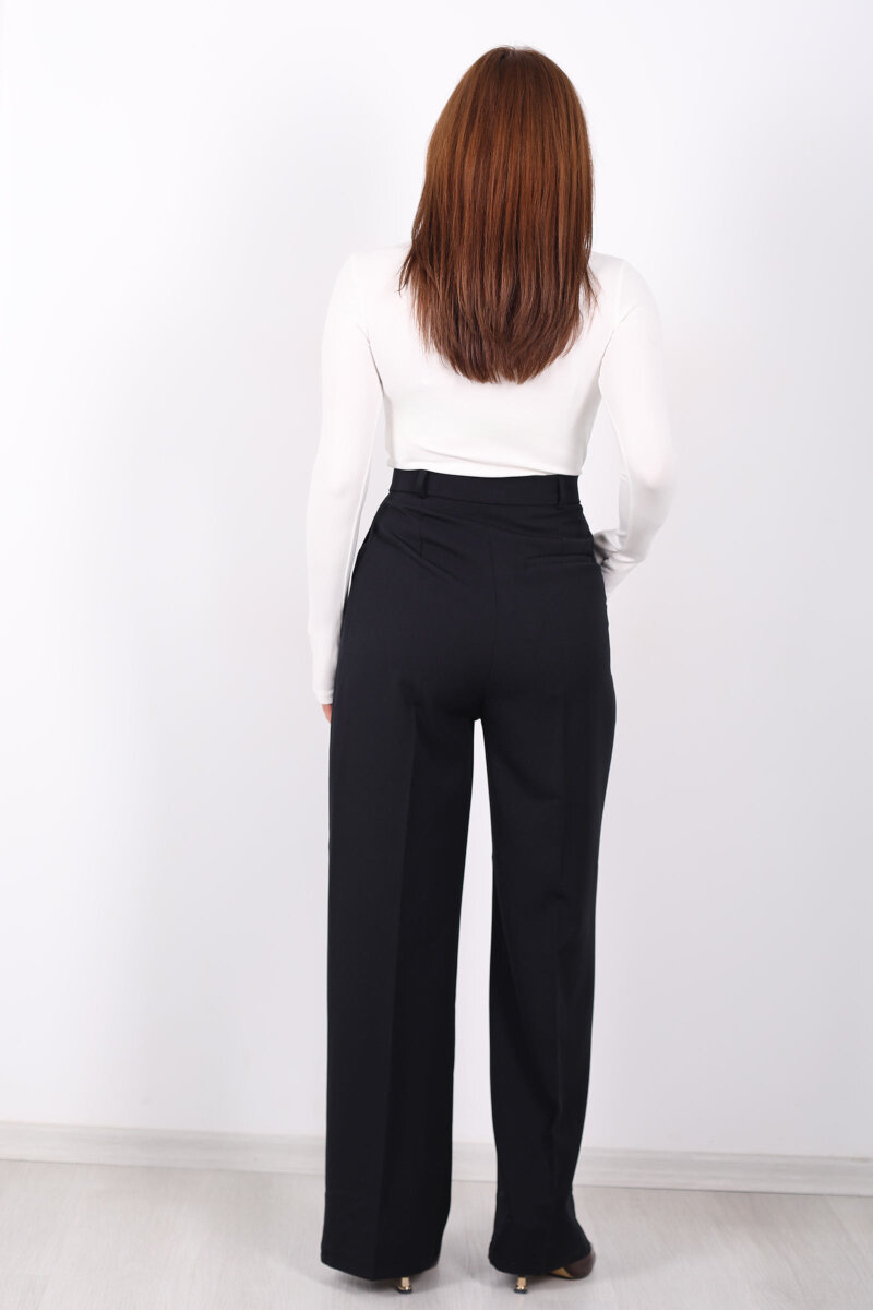 Önü Pensli Siyah Kadın Pileli Pantolon - 5