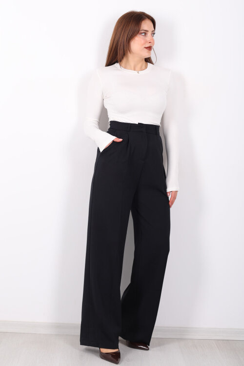 Önü Pensli Siyah Kadın Pileli Pantolon - 6