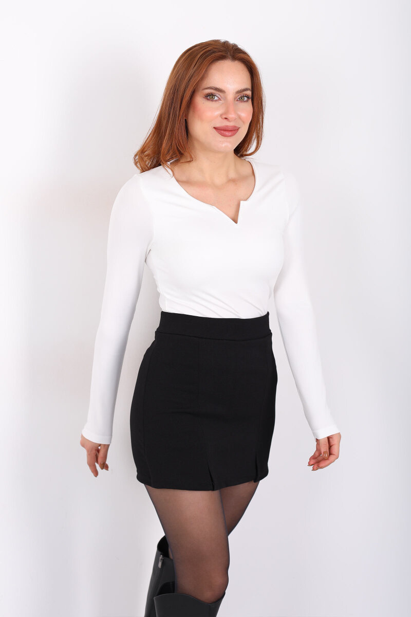 Önü V Dekolteli Beyaz Kadın Sandy Bluz - 4