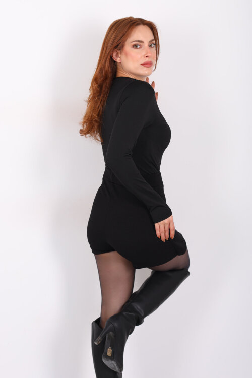 Önü V Dekolteli Siyah Kadın Sandy Bluz - 4