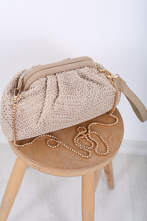 Örme Burslu Vizon El ve Omuz Çantası - 5