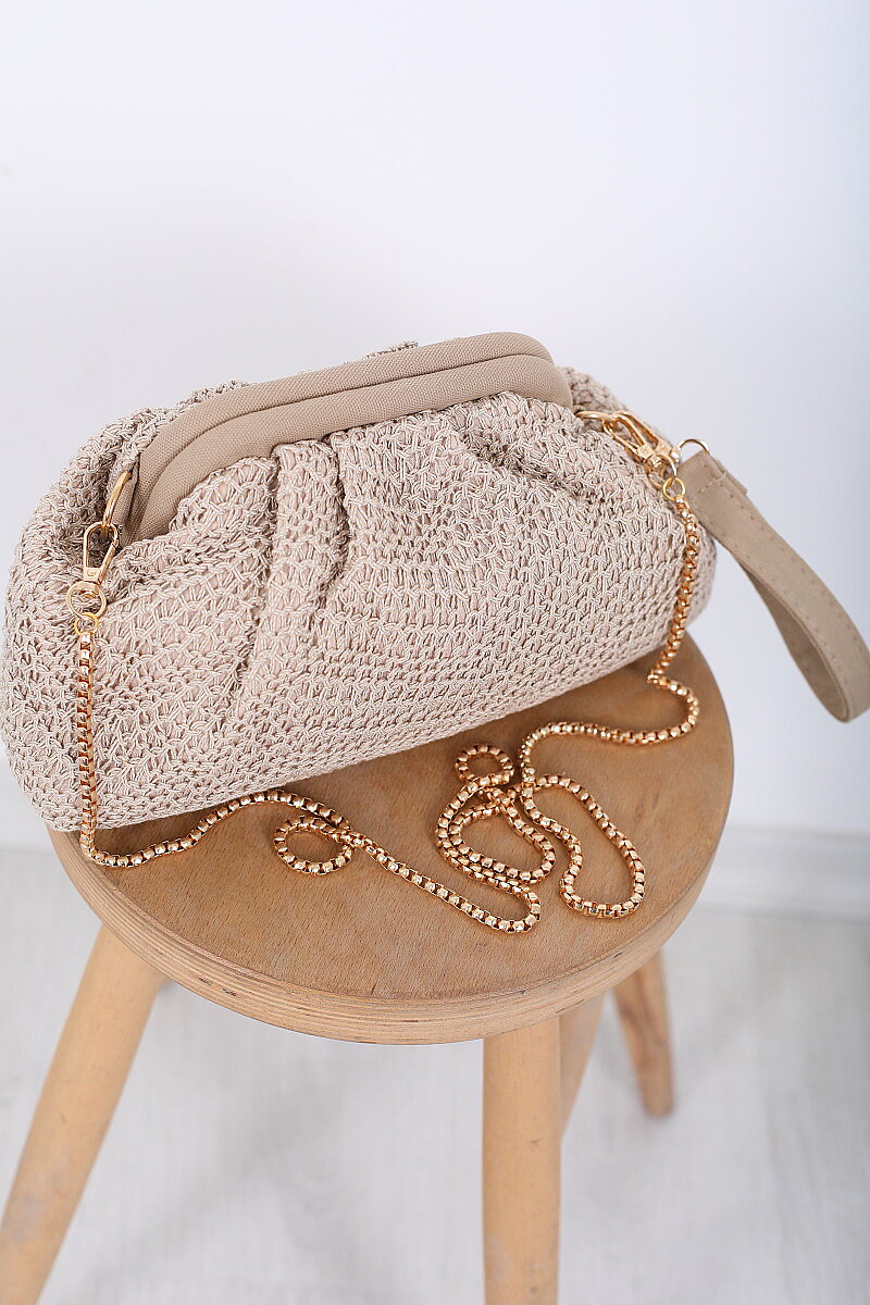 Örme Burslu Vizon El ve Omuz Çantası - 5