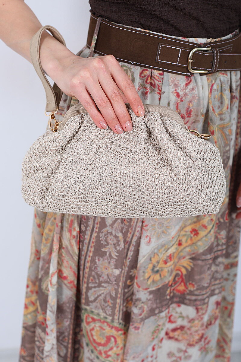 Örme Burslu Vizon El ve Omuz Çantası - 2