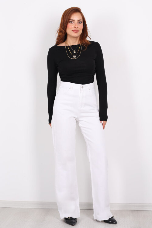 Paça Kesik Beyaz Kadın Palazzo Pantolon - 6