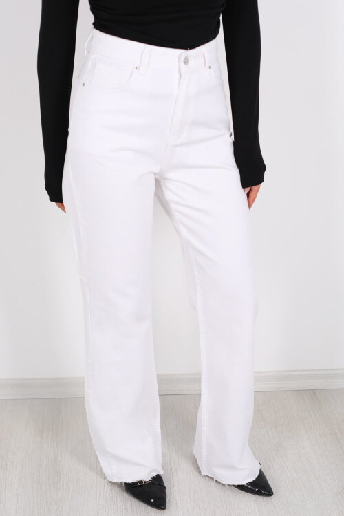 Paça Kesik Beyaz Kadın Palazzo Pantolon - Berox (1)