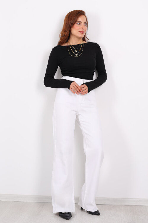 Paça Kesik Beyaz Kadın Palazzo Pantolon - Berox