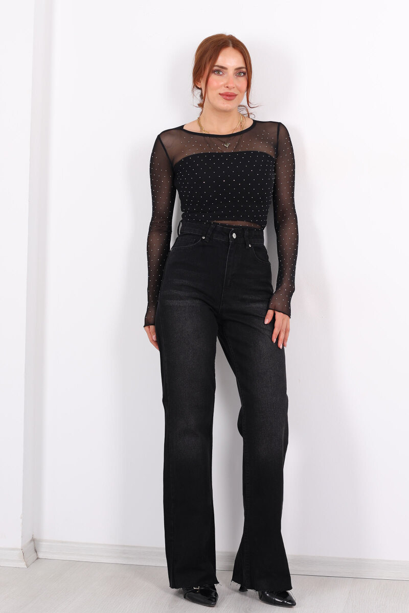 Paça Kesik Füme Kadın Palazzo Pantolon - 6