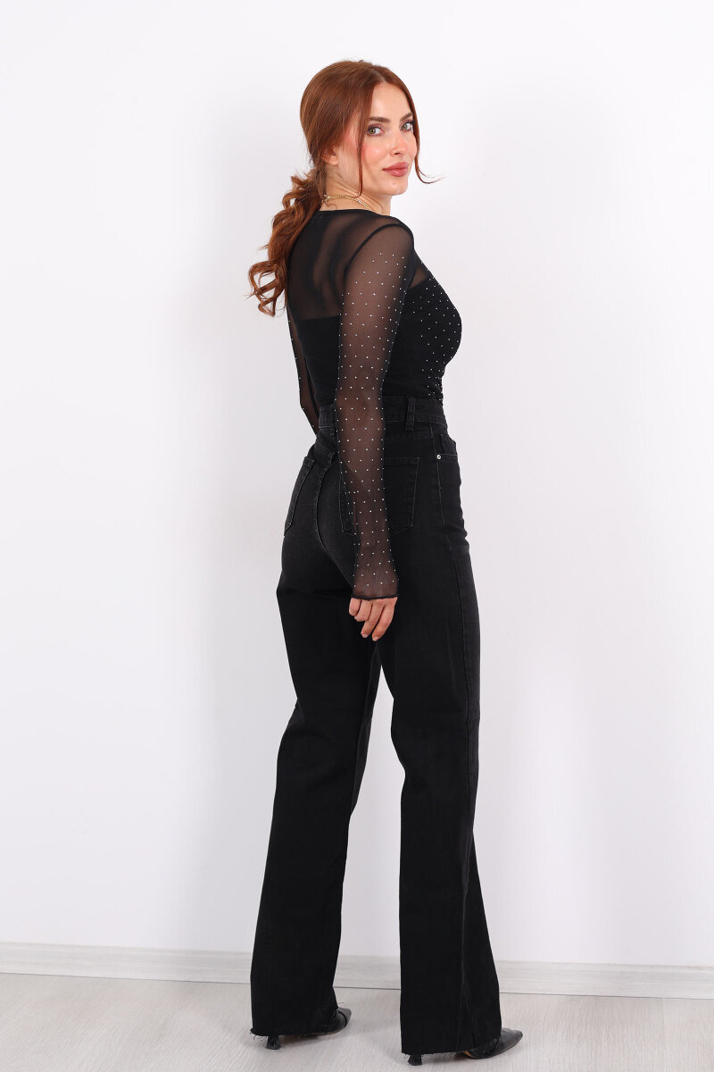 Paça Kesik Füme Kadın Palazzo Pantolon - 5