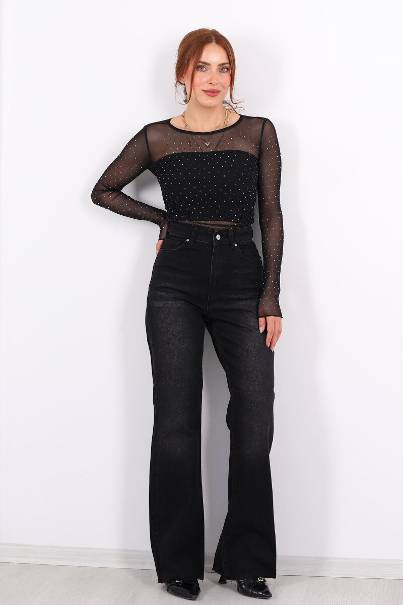 Paça Kesik Füme Kadın Palazzo Pantolon - 3