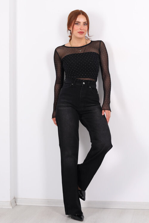 Paça Kesik Füme Kadın Palazzo Pantolon - Berox