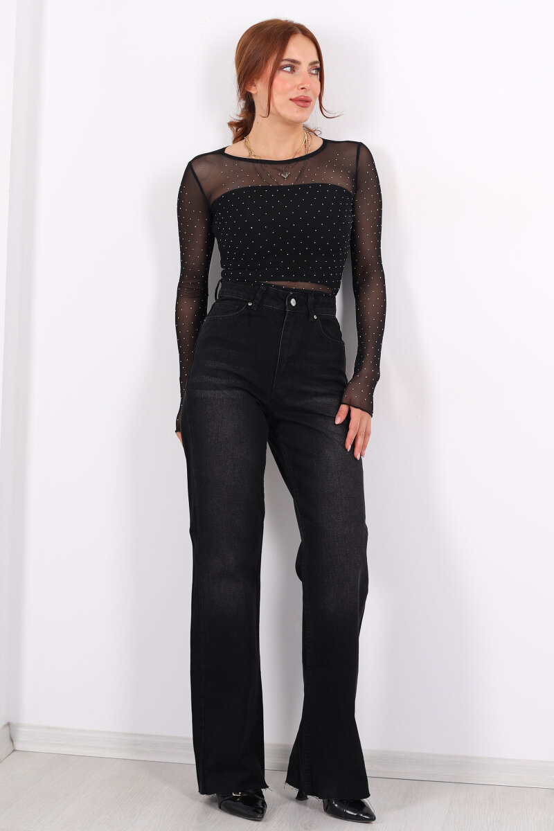 Paça Kesik Füme Kadın Palazzo Pantolon - 4