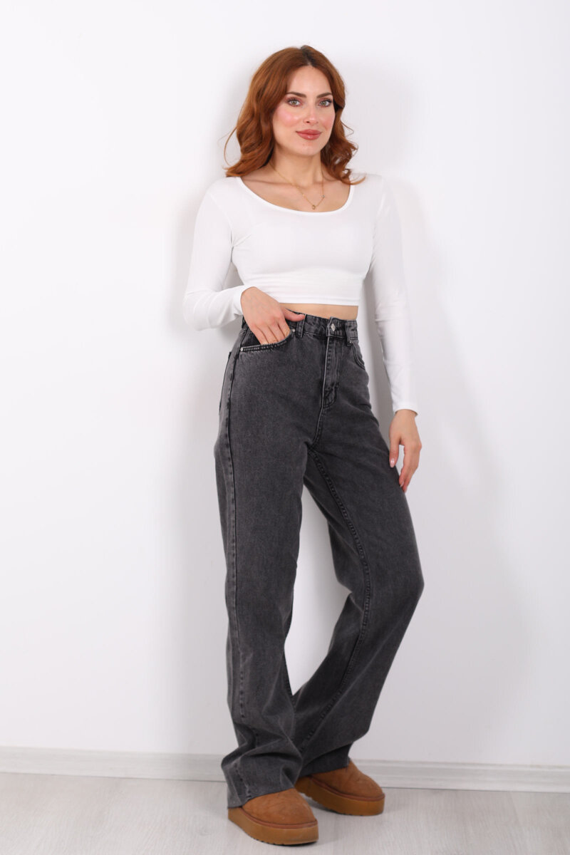 Paça Kesik Füme Kar Yıkamalı Kadın Palazzo Pantolon - 1