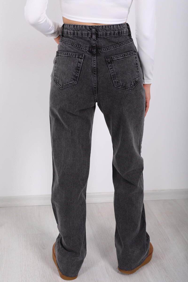 Paça Kesik Füme Kar Yıkamalı Kadın Palazzo Pantolon - 5