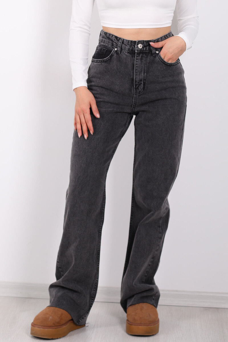 Paça Kesik Füme Kar Yıkamalı Kadın Palazzo Pantolon - 2