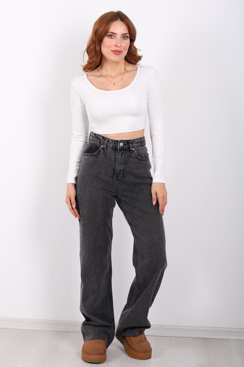 Paça Kesik Füme Kar Yıkamalı Kadın Palazzo Pantolon - 6