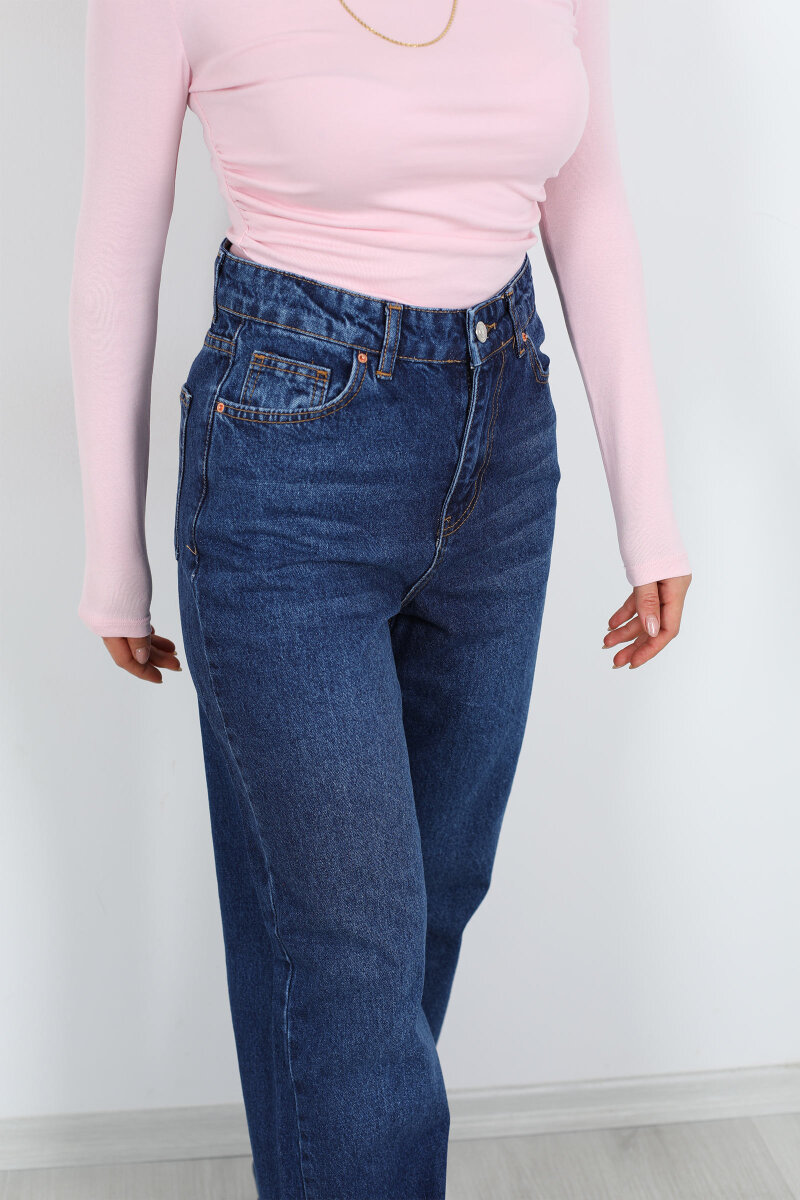 Paça Kesik Koyu Mavi Yıkama Kadın Palazzo Pantolon - 2