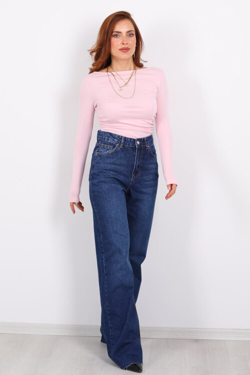 Paça Kesik Koyu Mavi Yıkama Kadın Palazzo Pantolon - Berox