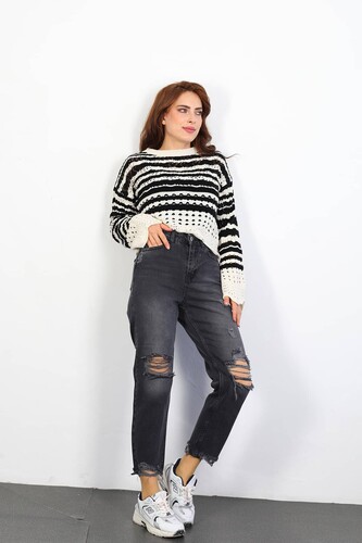 Paça Kesik Lazer Kesim Yırtık Füme Mom Jean - 2
