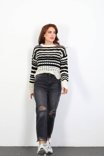 Paça Kesik Lazer Kesim Yırtık Füme Mom Jean - 4