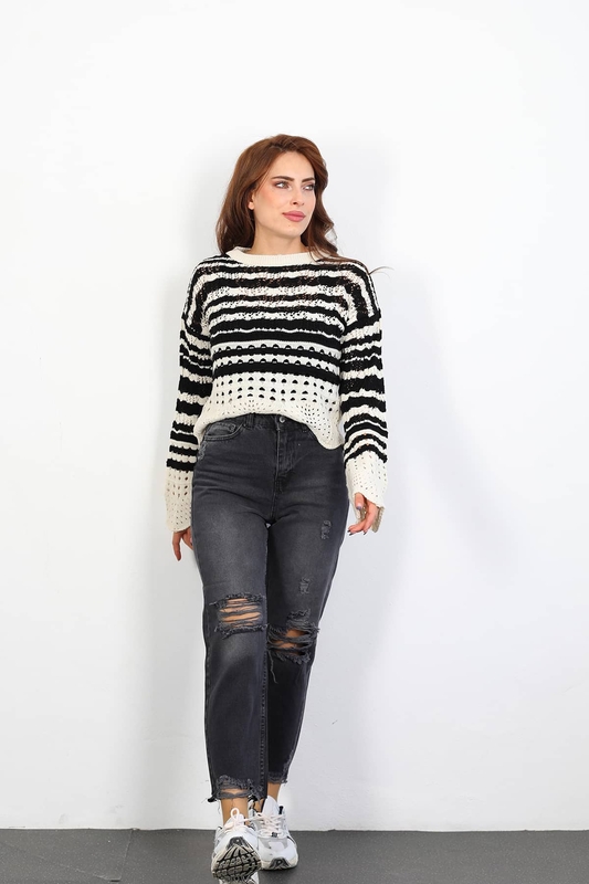 Paça Kesik Lazer Kesim Yırtık Füme Mom Jean - 4