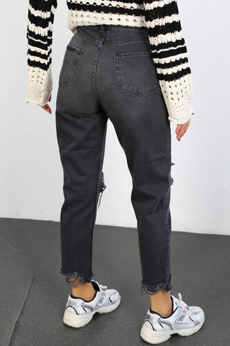 Paça Kesik Lazer Kesim Yırtık Füme Mom Jean - 5