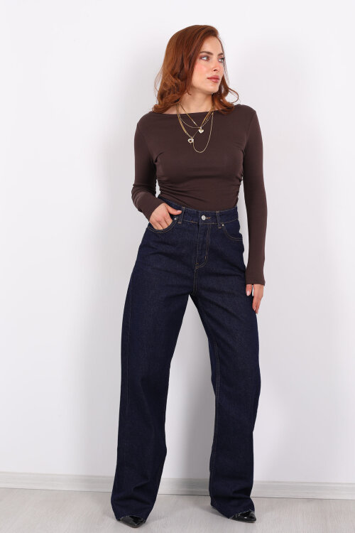 Paça Kesik Raw Yıkama Kadın Palazzo Pantolon - 3