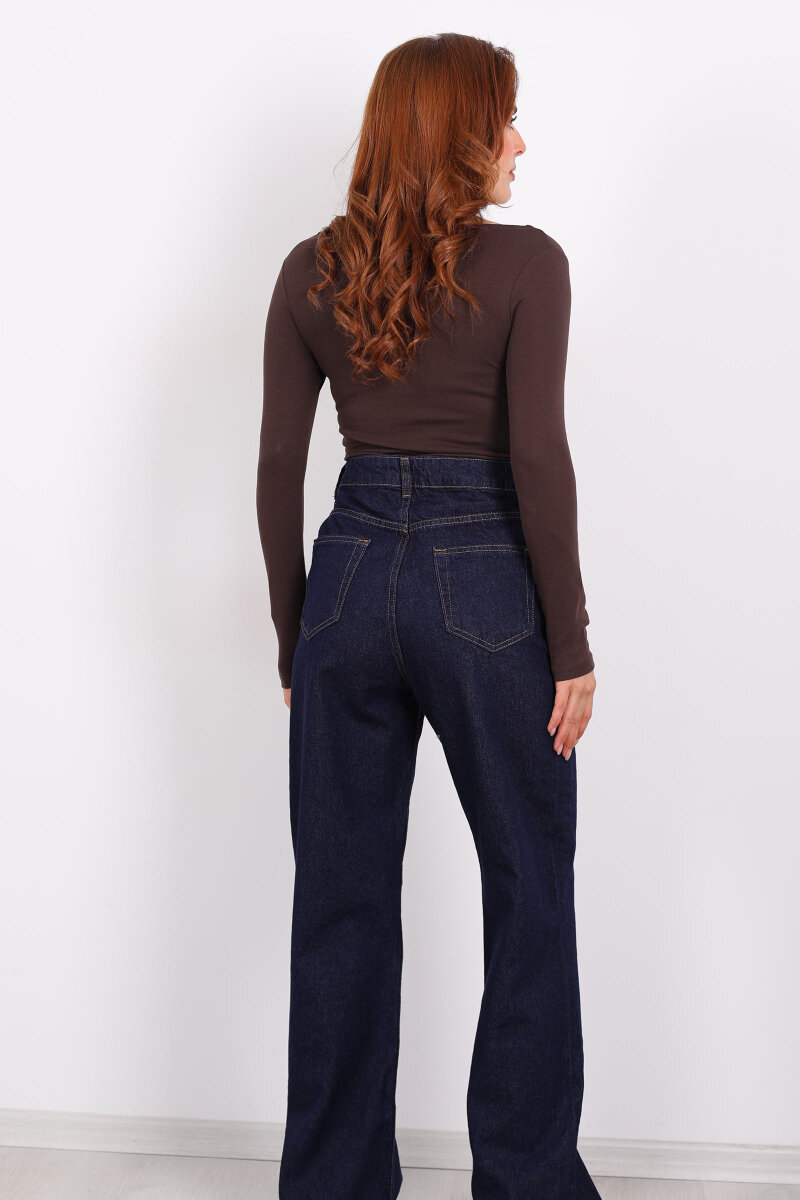 Paça Kesik Raw Yıkama Kadın Palazzo Pantolon - 5