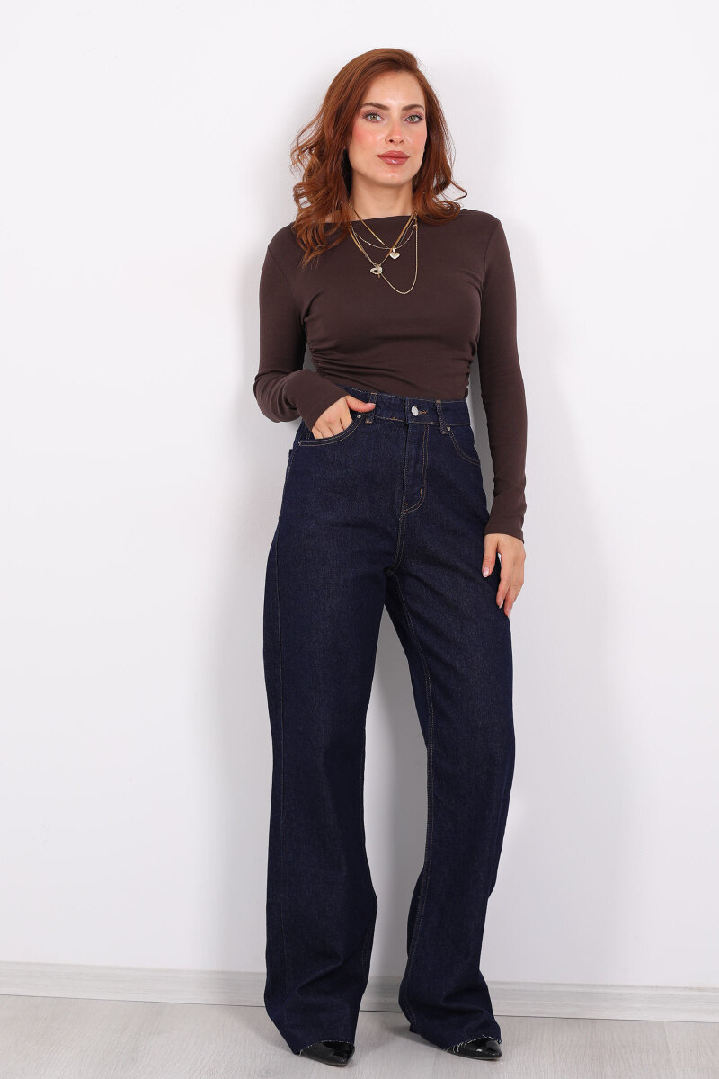 Paça Kesik Raw Yıkama Kadın Palazzo Pantolon - 1