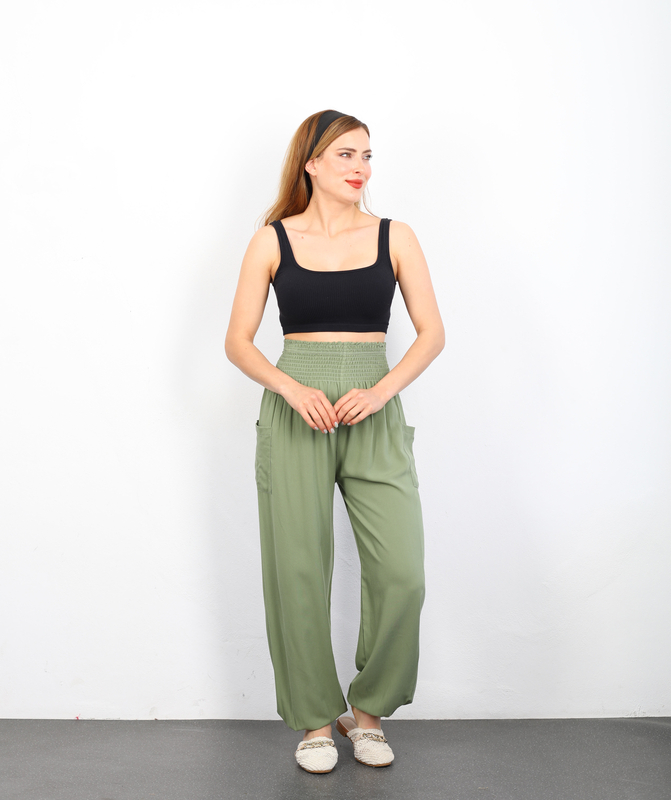 Paça Lastikli Mint Yeşili Kadın Şalvar Pantolon - 1