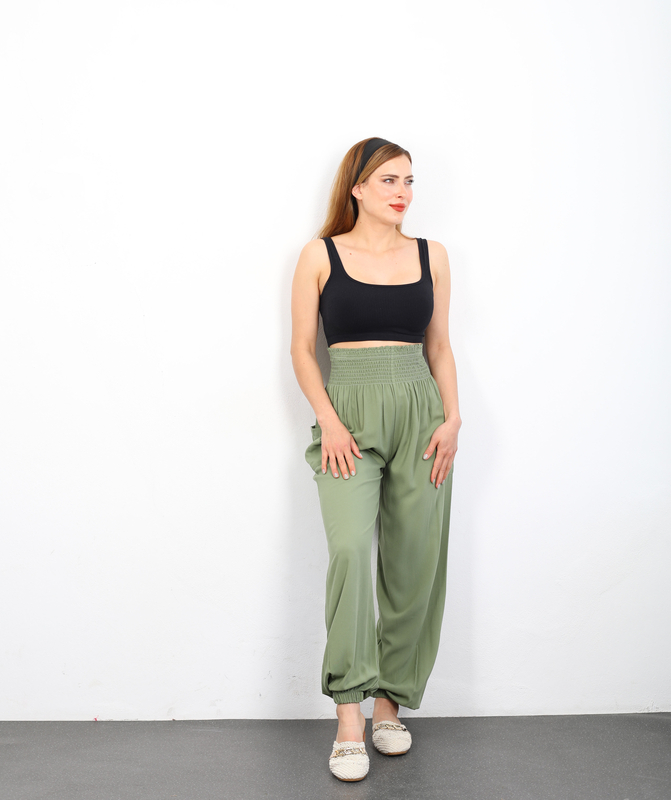 Paça Lastikli Mint Yeşili Kadın Şalvar Pantolon - 3