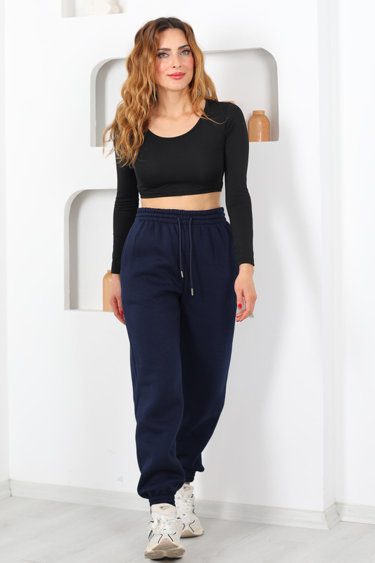 Paça Lastikli Üç İplik Lacivert Kadın Eşofman Altı - 2