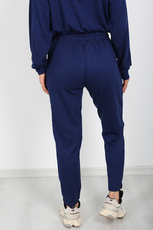 Paça Yırtık Detaylı Lacivert Kadın Modal Jogger Pantolon - 6