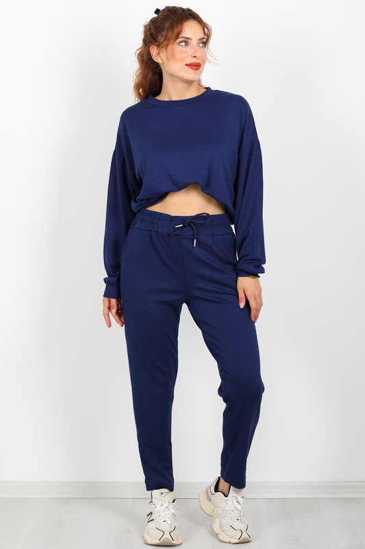 Paça Yırtık Detaylı Lacivert Kadın Modal Jogger Pantolon - 4