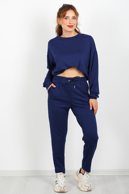 Paça Yırtık Detaylı Lacivert Kadın Modal Jogger Pantolon - 1
