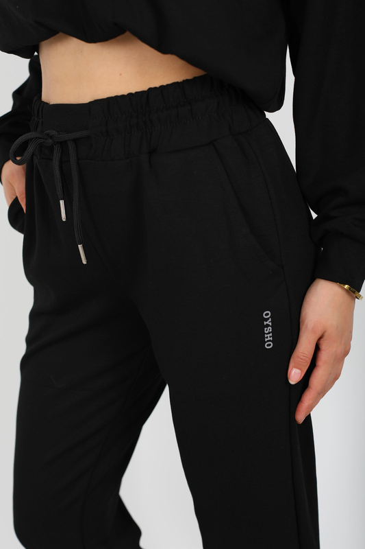 Paça Yırtık Detaylı Siyah Kadın Modal Jogger Pantolon - 3