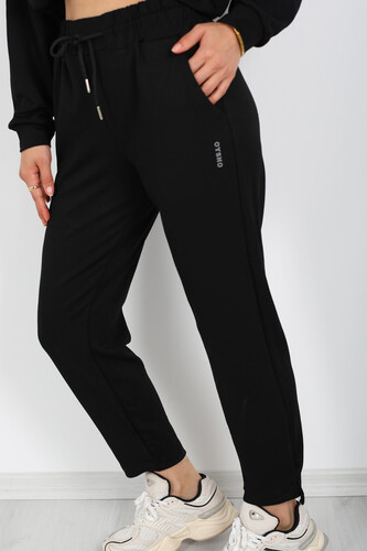 Paça Yırtık Detaylı Siyah Kadın Modal Jogger Pantolon - 5