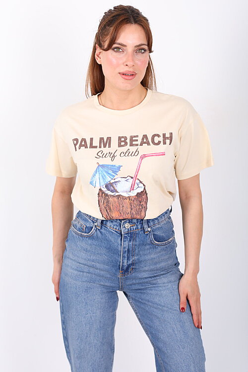 Palm Beach Yazılı Kadın Krem T-Shirt - 6