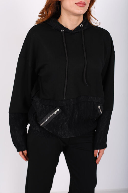 Paraşüt Garnili Kadın Siyah Eşofman Takımı - Berox (1)