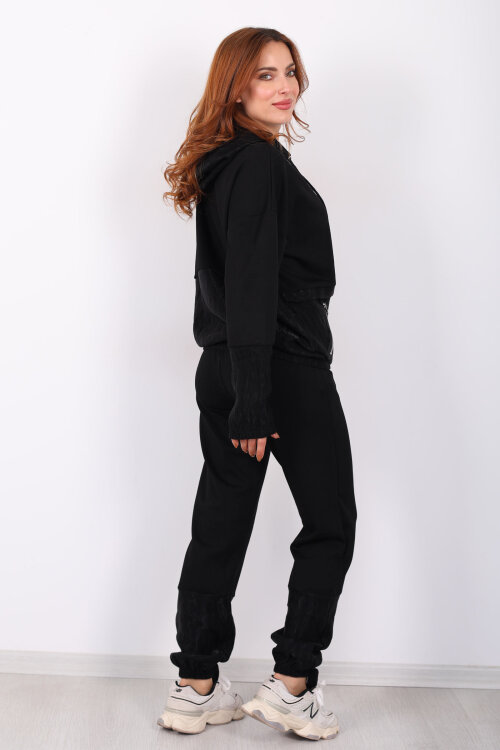 Paraşüt Garnili Kadın Siyah Eşofman Takımı - 6