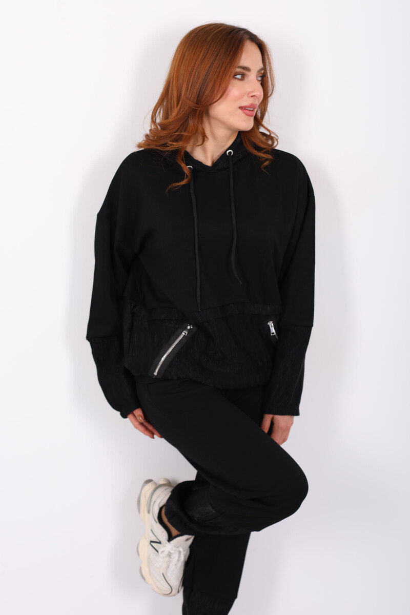 Paraşüt Garnili Kadın Siyah Eşofman Takımı - 1