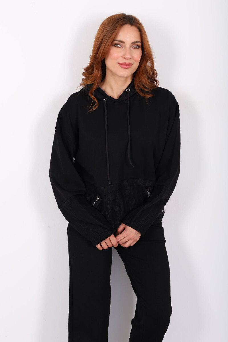 Paraşüt Garnili Kadın Siyah Eşofman Takımı - 4