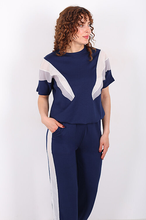 Paraşüt Garnili Lacivert Kadın Stoperli Takım - Berox