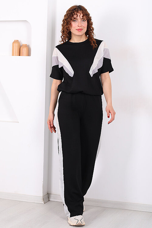 Paraşüt Garnili Siyah Kadın Stoperli Takım - 7