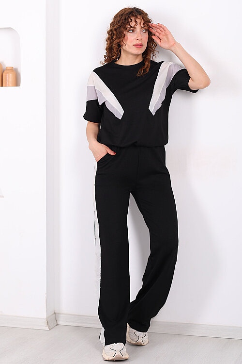 Paraşüt Garnili Siyah Kadın Stoperli Takım - 3