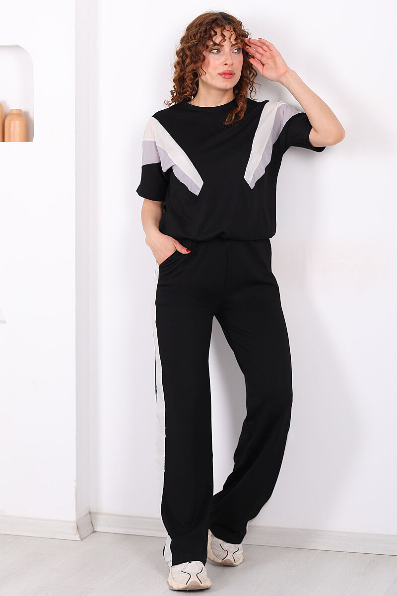 Paraşüt Garnili Siyah Kadın Stoperli Takım - 3