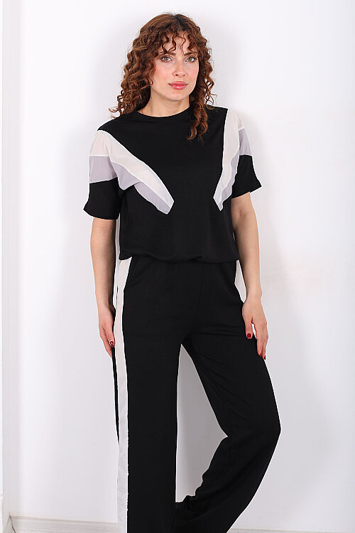 Paraşüt Garnili Siyah Kadın Stoperli Takım - 4