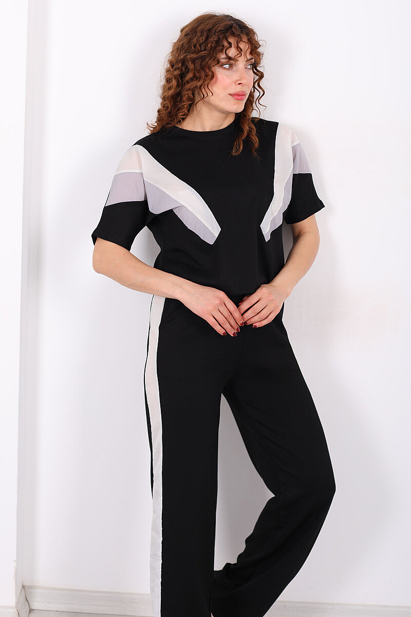 Paraşüt Garnili Siyah Kadın Stoperli Takım - 1