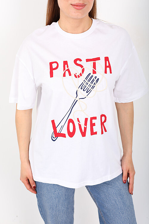 Pasta Lover Baskılı Kadın Beyaz T-Shirt - Berox (1)
