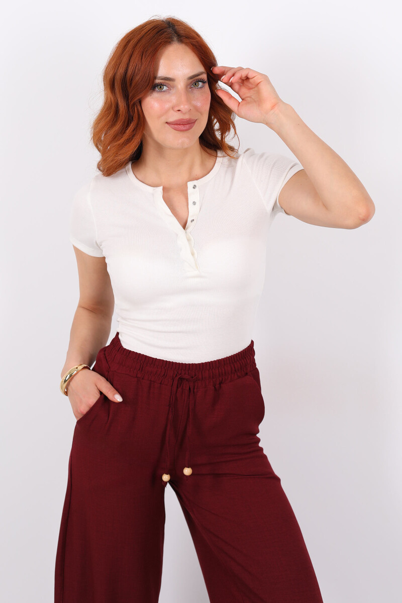 Patlı Kısa Kol Ekru Kadın Basic Bluz - 3